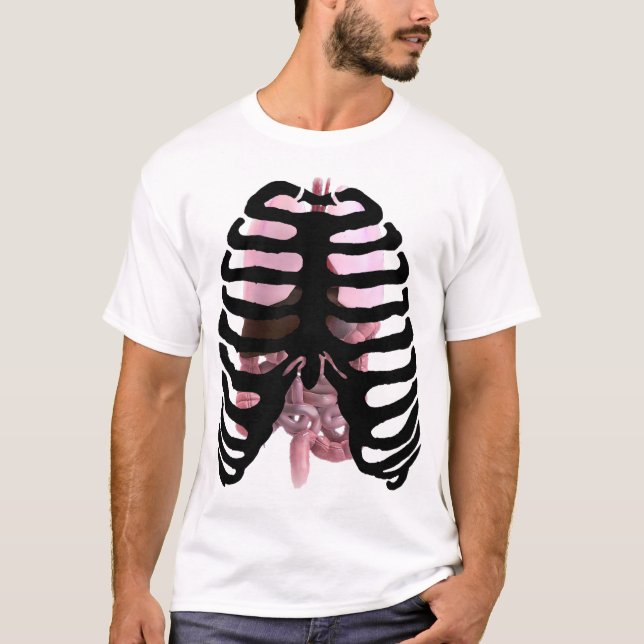Human Skeleton Ribcage Black with Organs T-Shirt (Front)
