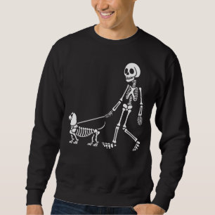 Human Skeleton Walking with Dachshund Dog Skeleton Sweatshirt