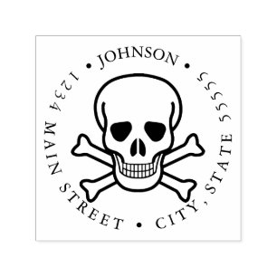 Human Skull and Cross Swords Pirate Return Label Self-inking Stamp