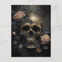 Human Skull and Roses Dark Gothic