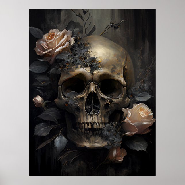 Human Skull and Roses Dark Gothic Poster (Front)