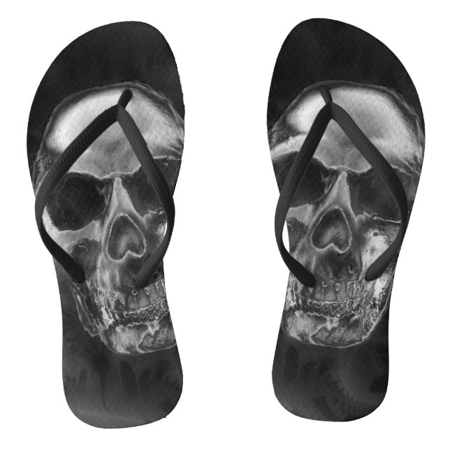 Human Skull Black Smoke Grunge Jandals (Footbed)
