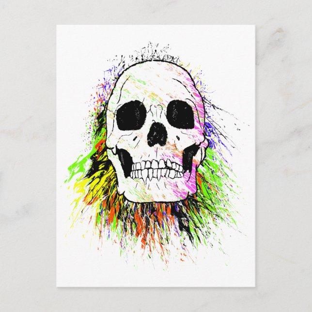 Human Skull Colourful Halloween Postcard (Front)