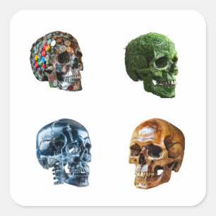 Human Skull Graphic Art Design 4 Pack  Square Sticker
