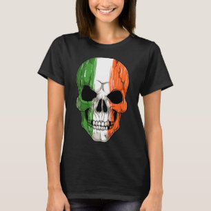 Human Skull Head With Irish Flag Pattern St Patric T-Shirt