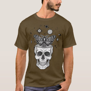 Human skull moth Dead head cosmic symbols T-Shirt