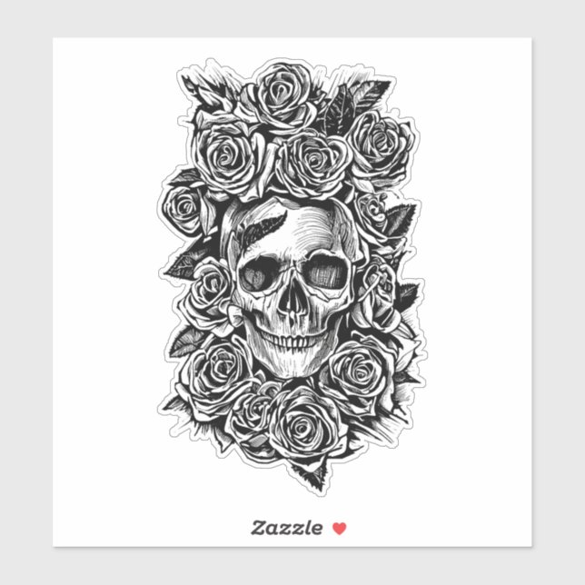 Human Skull Roses Goth Biker Art Illustration   (Sheet)