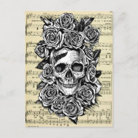 Human Skull Roses Goth Biker Art Illustration
