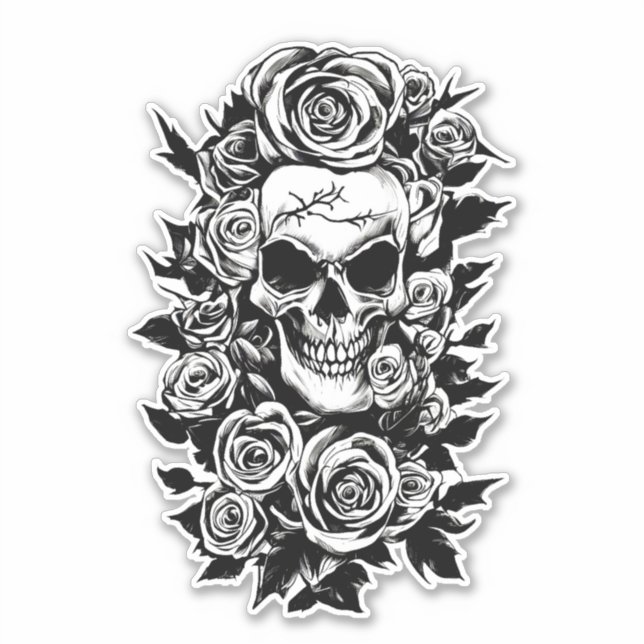 Human Skull Roses Goth Original ink drawing Art    (Front)