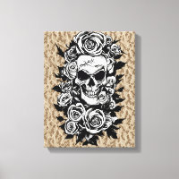 Human Skull Roses Goth Original ink drawing Art