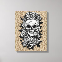 Human Skull Roses Goth Original ink drawing Art 