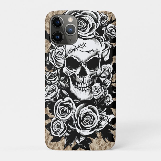 Human Skull Roses Goth Original ink drawing Art  Case-Mate iPhone Case (Back)