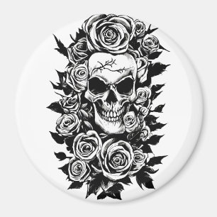 Human Skull Roses Goth Original ink drawing Art Magnet