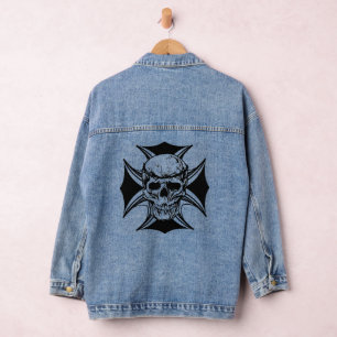 human skull thorn crown cross art  denim jacket