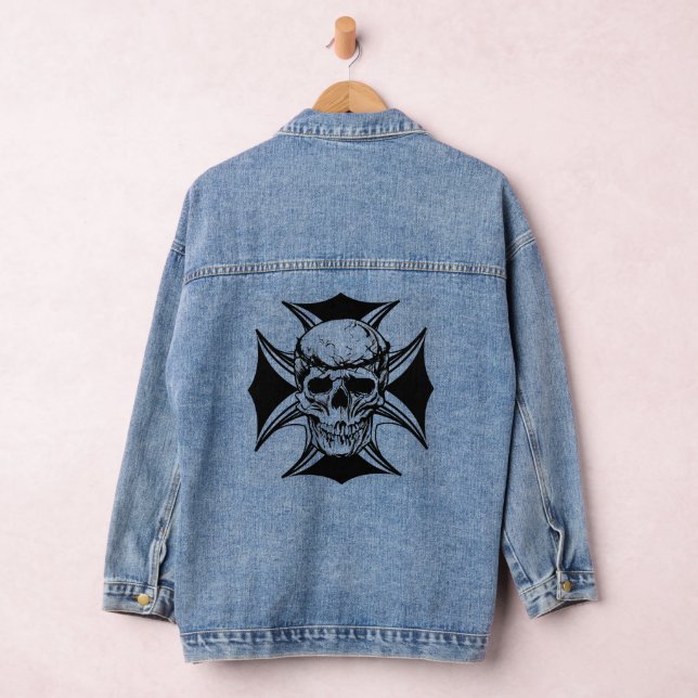 human skull thorn crown cross art  denim jacket (Hangar)