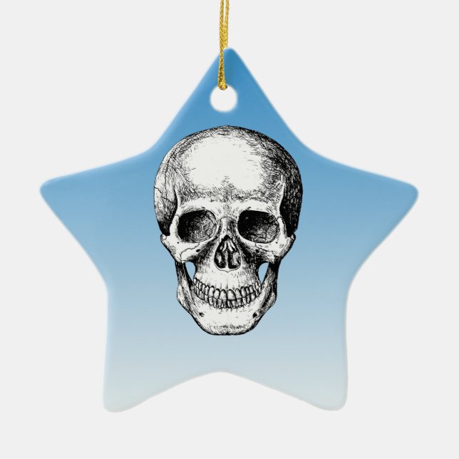 Human Skull White Face Ceramic Tree Decoration (Front)