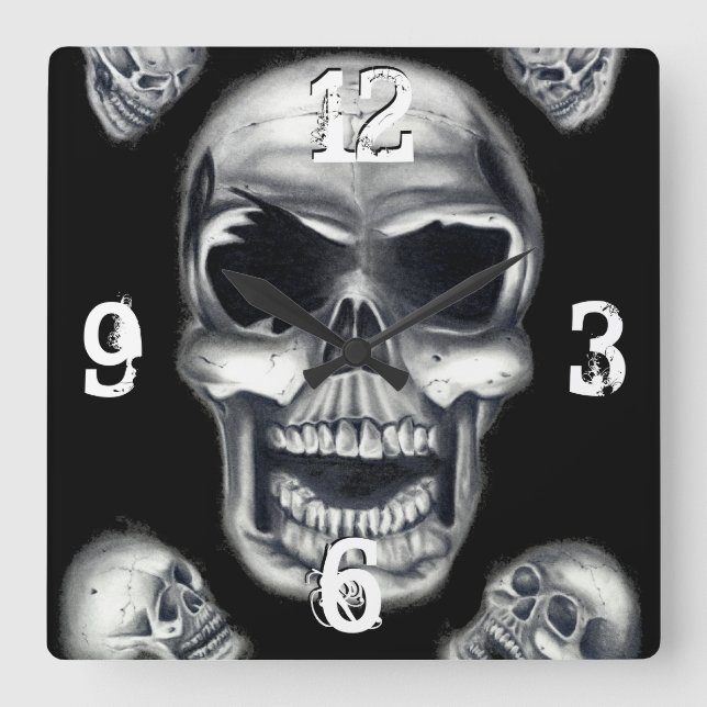 Human Skulls Black Wall Clock (Front)