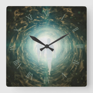 Human souls in a tunnel of light square wall clock