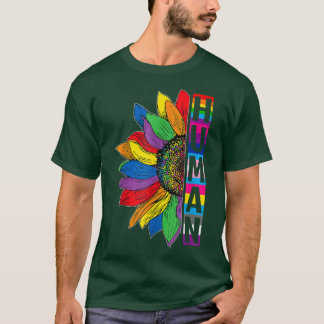 HUMAN Sunflower LGBT Flag Gay Lesbian Pride Ally L T-Shirt