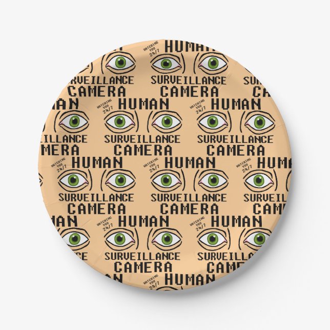 Human Surveillance Camera Dry Humour Paper Plate (Front)