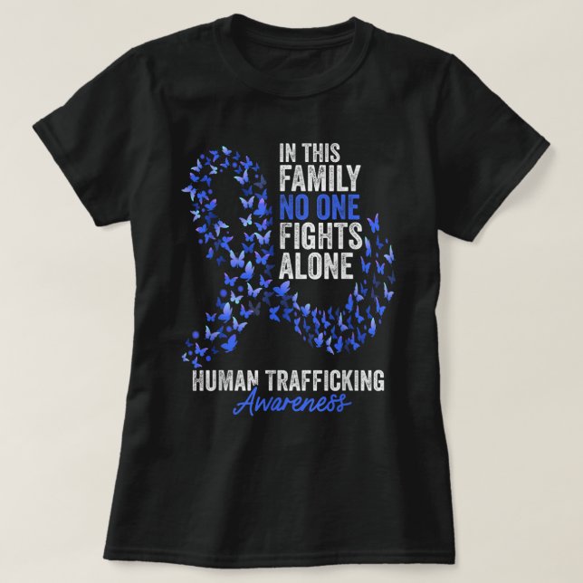 Human Trafficking Awareness Month Butterflies Blue T-Shirt (Design Front)