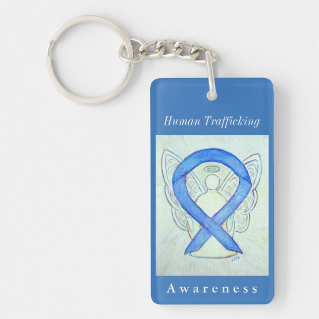 Human Trafficking Awareness Ribbon Angel Keychain (Front)