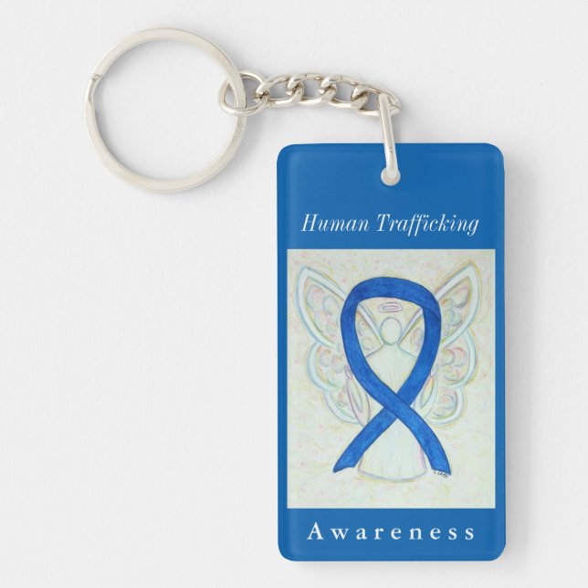 Human Trafficking Awareness Ribbon Angel Keychain (Front)