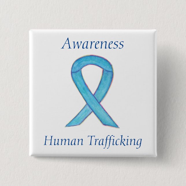 Human Trafficking Awareness Ribbon Custom Pin (Front)