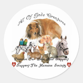 Humane Society All God's Creatures Animal Support Classic Round Sticker