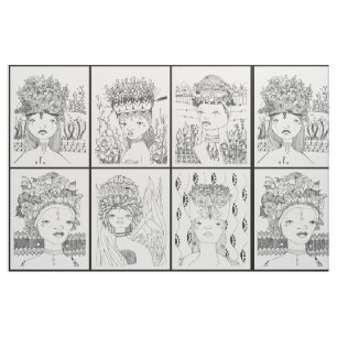 Humanoids in Headdresses Fabric