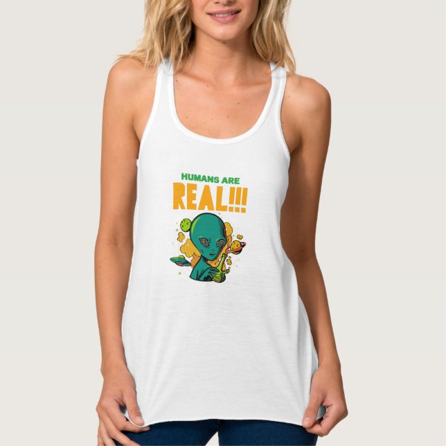 Humans are REAL!!!!!! Shocked Alien illustrator Singlet (Front)