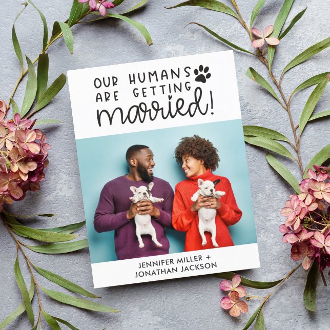 Humans getting married pet photo announcement QR Postcard (Creator Uploaded)