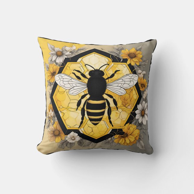 Humble Honey Bee on Honeycomb Design  Cushion (Front)