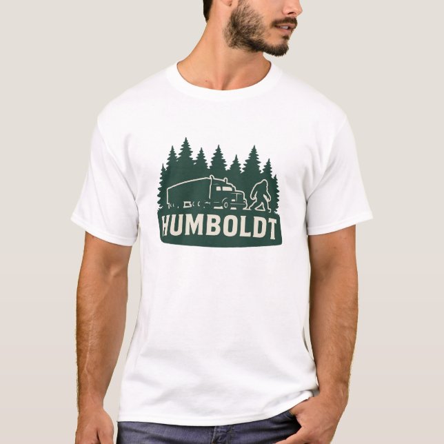 Humboldt Bigfoot Semi-Truck & Forest Silhouette T-Shirt (Front)
