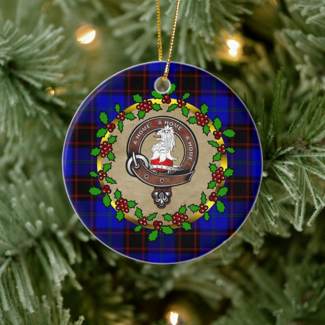 Hume/Home Clan Badge & Tartan Personalised Xmas  Ceramic Tree Decoration (Tree)