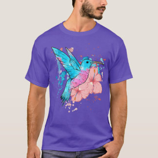 Hummbingbird Watercolor Flower Floral Humminbird B T-Shirt