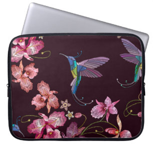 Humming bird and orchid exotic tropical flowers se laptop sleeve