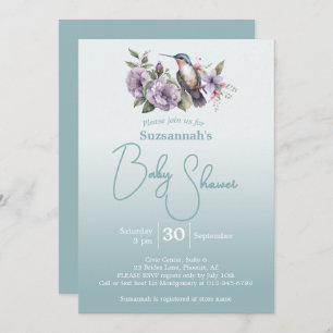 Humming Bird Aqua Ombre Baby Shower  Invitation