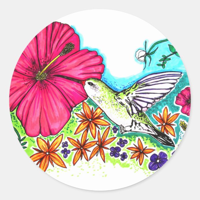 Humming Bird Classic Round Sticker (Front)