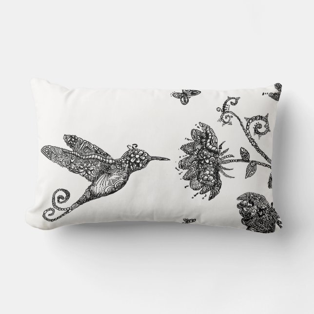 Humming Bird Doodle Art Lumbar Cushion (Front)