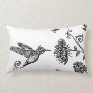 Humming Bird Doodle Art Lumbar Cushion