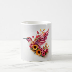 Humming bird flying with flowers coffee mug