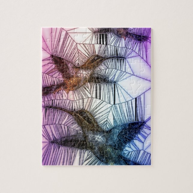 Humming Bird Stained Glass Design Jigsaw Puzzle (Vertical)