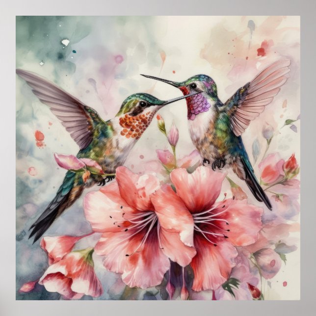 Humming Birds and Flowers Poster (Front)