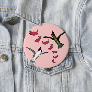 Humming Birds Grunge Hearts with Wings 10 Cm Round Badge