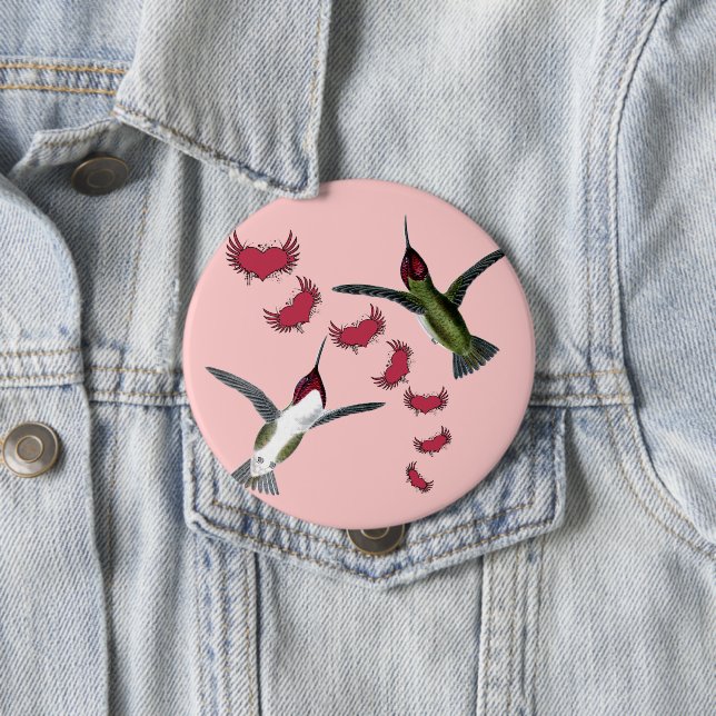 Humming Birds Grunge Hearts with Wings 10 Cm Round Badge (In Situ)