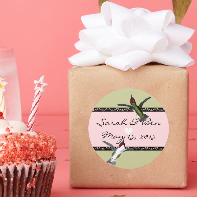 Humming Birds Grunge Hearts with Wings Classic Round Sticker (Party)