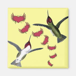 Humming Birds Grunge Hearts with Wings Magnet
