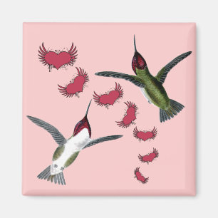 Humming Birds Grunge Hearts with Wings Magnet