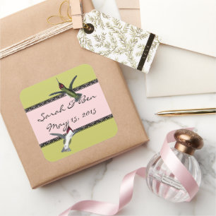 Humming Birds Grunge Hearts with Wings Square Sticker